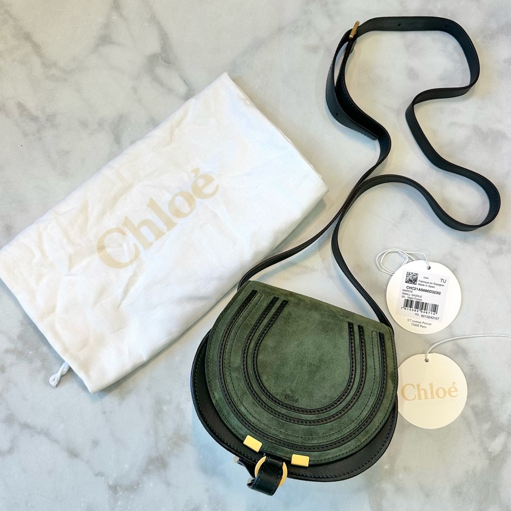 Chloe Marcie Small Saddle Suede Bag in Night Forest Green